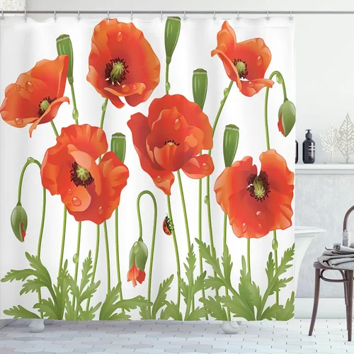 Miniatura 59 de set de cortina para baño decorativa de tela de poliéster con ganchos
