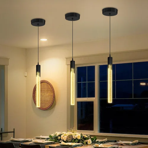 Miniatura 15 de Flashing God Candelabro LED moderno, 10 luces negras regulables, lámpara colgante con control remoto de techo alto para escalera, sala de estar