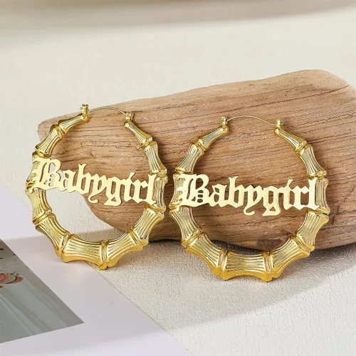 Miniatura 4 de Aretes de aro de bambú chapados en oro de 18 quilates para mujer, diseño de corazón redondo grande, estilo ghetto de los años 8090, accesorios