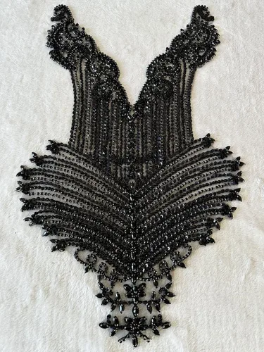 Miniatura 8 de Cuentas de lentejuelas para coser a mano, apliques de encaje grande, parches de adorno de cristal hechos a mano, accesorios para ropa de vestir Negro