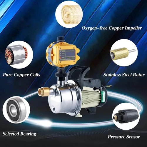 Miniatura 5 de Bomba de Aumento de Presión de Agua Doméstica de 1/2 HP Bajo Demanda 14GPM 110V Bomba de Agua de Pozo Profundo de Bajo Volumen Bomba de Riego