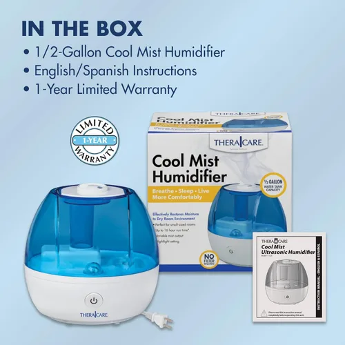 Miniatura 8 de Thera Care Cool Mist Humidificador ultrasónico Para habitaciones de tamaño mediano No requiere filtro 16 horas de tiempo de funcionamiento