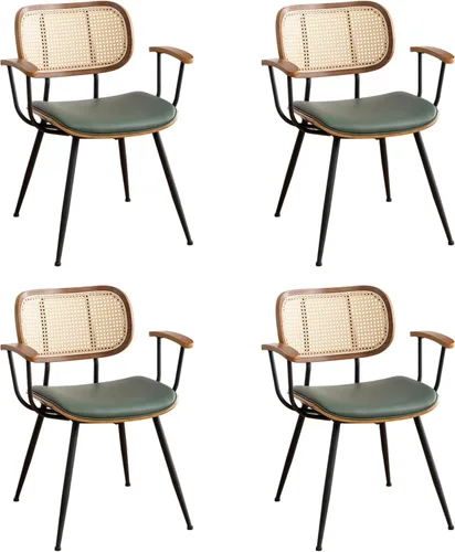 Miniatura 14 de Juego de 2 sillas de comedor de ratán, sillas auxiliares de cocina modernas de mediados de siglo, sillas de escritorio con patas de metal, sillas