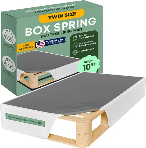 Greaton, 10” Twin Box Spring Only for Twin Size Bed – Amish-Made in The USA – Solid Wood Mattress Foundation with Stable & Quiet Support –