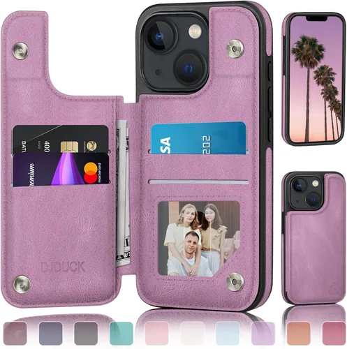 Miniatura 9 de DJDUCK Diseñado para iPhone 13 Funda tipo cartera con tarjetero, [Cubierta de cierre magnético] [Protección de cuero con bloqueo RFID] Fundas a Negro