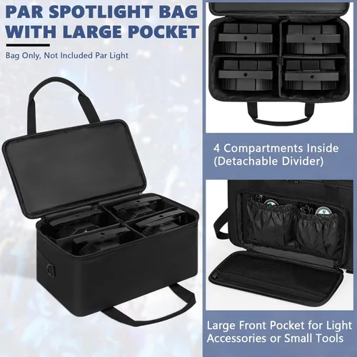 Miniatura 4 de IBVIVIC Bolsa para Focos de 4 Par 5/16' Pañalera Acolchada para Iluminación de Escenario con Separadores, Asa, Correas, Negra