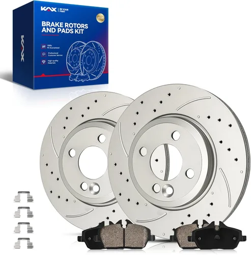 Miniatura 65 de Kit de freno delantero KAX, rotores de freno ranurados y con hendiduras, pastillas de freno cerámicas Compatible con Honda Accord 1990 1991 1992