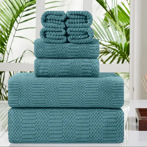 Miniatura 21 de Juego de 8 toallas de baño extra grandes azules - 2 toallas de baño extra grandes, 2 toallas de mano, 4 toallas faciales - 600GSM suaves, altamente