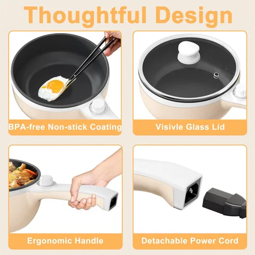 Miniatura 7 de Dezin Olla Caliente Eléctrica Mejorada, Sartén Antiadherente, Olla Eléctrica Rápida para Fideos, Olla Caliente Portátil Mini de 1.5L para Bistec