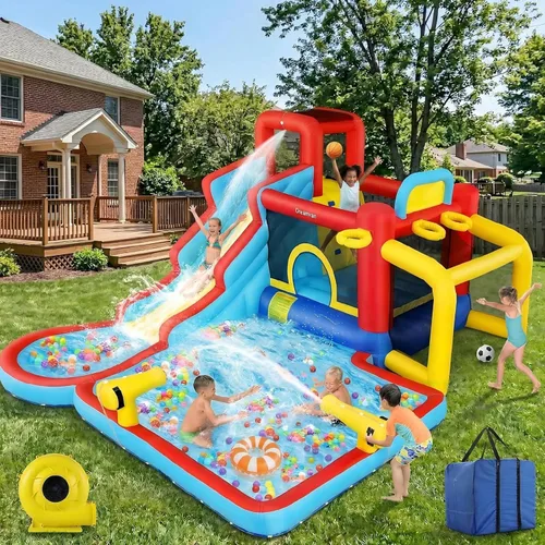 Miniatura 11 de AKEYDIY Casa de rebote de tobogán acuático, 13 × 12.5 pies, tobogán acuático inflable para niños grandes de 8 a 12 y 3 a 10 años, toboganes