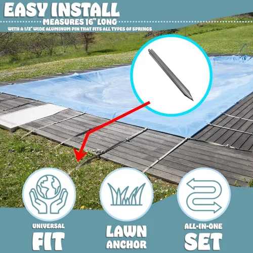 Miniatura 4 de Poolzilla Paquete de 1 anclaje de estaca de césped con cubierta de seguridad de 16 pulgadas, para instalación de anclajes de césped, diseño