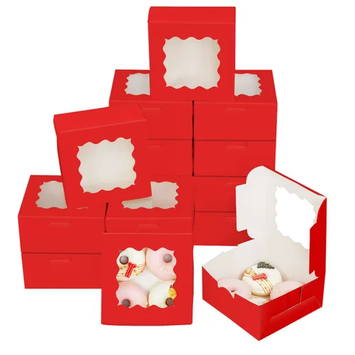 Miniatura 9 de Bakepacker 100 piezas Cajas Negras para Galletas 6x6x3 pulgadas Fácil Montaje Cajas de Pastelería Macarrones Cajas de Panadería con Ventana