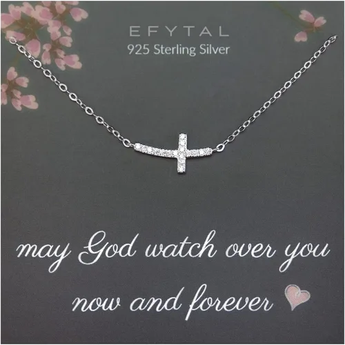 EFYTAL Regalos cristianos para mujer, pequeño colgante de cruz de circonita cúbica lateral, regalos de confirmación para niñas adolescentes. Regalos