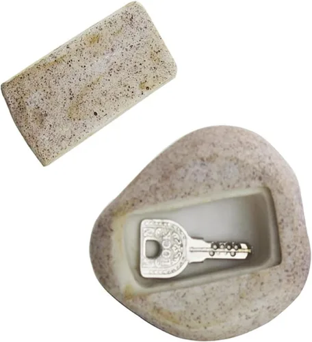 Miniatura 2 de Llavero de piedra de imitación seguro para exteriores, falsa llave de roca oculta, decoración de jardín, compartimento secreto, caja