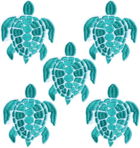 Miniatura 8 de HINZIC 6 parches para planchar con tortuga marina, apliques bordados para coser en la playa de verano, lindas decoraciones verdes del océano