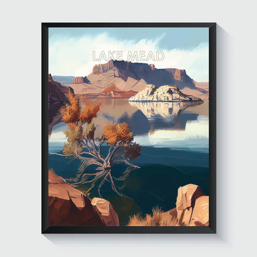 Miniatura 45 de Yellowstone Lake - Póster impreso artístico, ilustración, arte de pared, decoración de paisaje retro, paisaje, obra de arte para decoración de Lago