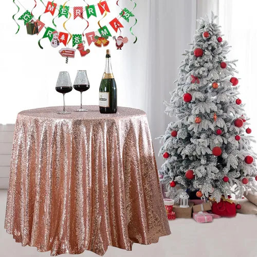 Miniatura 41 de Manteles redondos de lentejuelas negros para fiestas, de 121,9 cm, mantel redondo de purpurina ajustado, pequeño, lindo y dulce, para boda