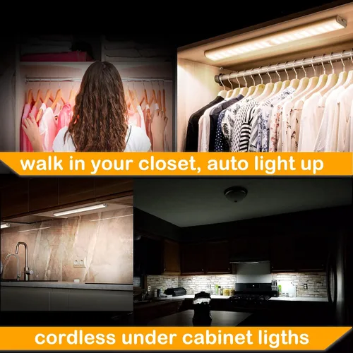 Miniatura 2 de MOSTON Luces de armario recargables superbrillantes 78 LED con sensor de movimiento, iluminación nocturna para armario de cocina, debajo