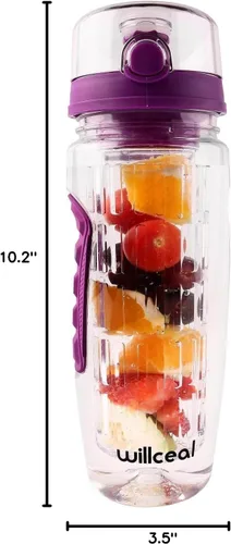 Miniatura 7 de Botella de agua con infusor de frutas de 32 onzas, duradera, grande, sin BPA, Tritan con tapa abatible, diseño a prueba de fugas, deportes, camping