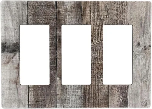 Miniatura 52 de Placa de pared dúplex de receptáculo de dispositivo de 1 gang de madera envejecida blanca gris con veta de tablón, cubierta de enchufe eléctrico