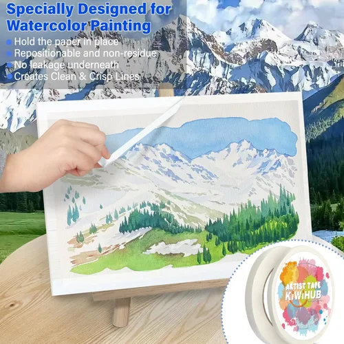 Miniatura 3 de Paquete de 2 cintas blancas de artista para papel de acuarela, cinta adhesiva de arte blanca para dibujar pintura, lienzo, enmarcado, sin ácidos