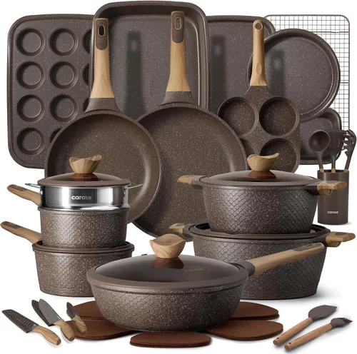 Miniatura 10 de CAROTE Juego de 26 piezas de ollas y sartenes antiadherentes, juego de utensilios de cocina ollas y sartenes de inducción, cocina antiadherente