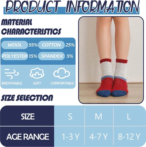 Miniatura 6 de EBMORE - Calcetines de lana merino para niños para niños pequeños, niños y niñas, térmicos, cálidos, gruesos, para senderismo, invierno, calcetines