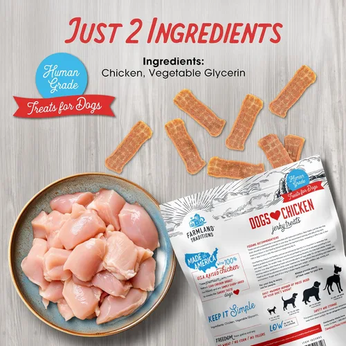 Miniatura 3 de Farmland Traditions Dogs Love Chicken Jerky Golosinas para Perros, Cecina Premium para Perros de Dos Ingredientes con Pollo Criado en Estados