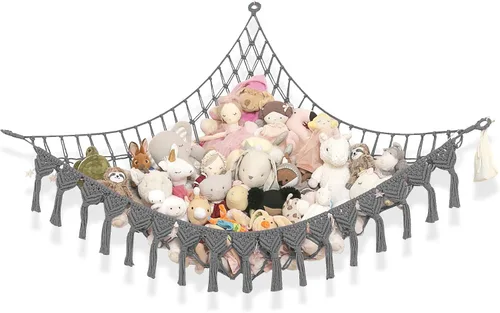 Miniatura 9 de ABBY BABY Hamaca de almacenamiento para animales de peluche extra grande con luces LED en la esquina – Red colgante para juguetes con capacidad