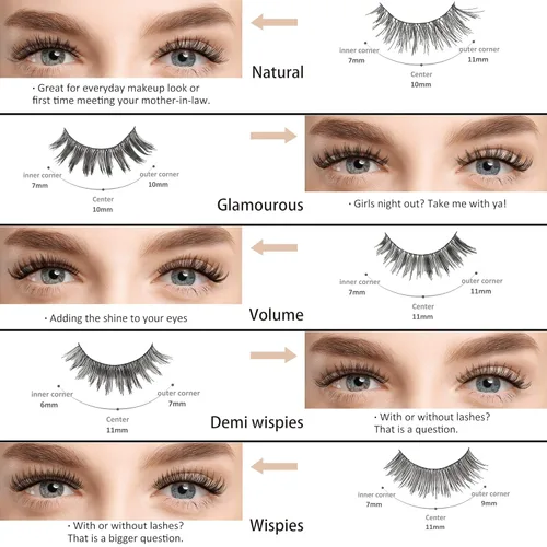 Miniatura 4 de Juego de 50 pares de 5 estilos de pestañas postizas MUSELASH profesionales, 100% hechas a mano, naturales, glamorosas, demi wispies, multipaquetes