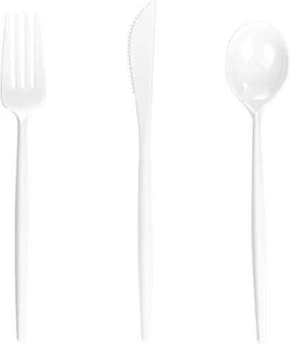 Miniatura 13 de Supernal 180 cubiertos de plástico resistentes color marfil, cubiertos desechables de color beige para fiestas, incluye 60 tenedores, 60 tejidos, 60