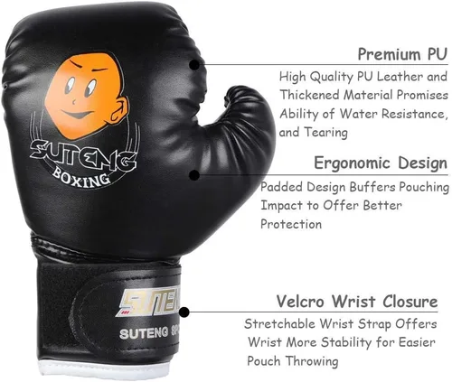 Miniatura 2 de Guantes de boxeo para niños, guantes de entrenamiento de piel sintética, guantes de entrenamiento de dibujos animados para niños Muay Thai