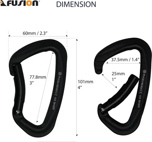Miniatura 2 de FUSION Climb Vapor III Militar Tactical Matte Edition Aluminio Recta Puerta Llave Mosquetón D Modificado Negro, Mosquetón de caza (FP-8122-3ST-BLK)