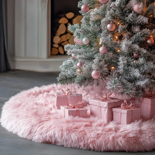 Miniatura 13 de AISENO Falda de árbol de Navidad de 60 pulgadas, decoración navideña de felpa de piel sintética beige para árbol de Navidad, fiesta festiva