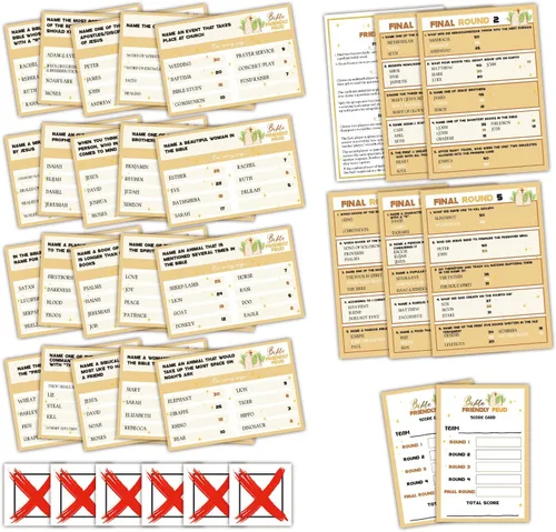 Christian Bible Feud Game - Noche de juegos de la iglesia, trivia bíblica, diversión para la familia - Incluye tarjetas y preguntas SJ02