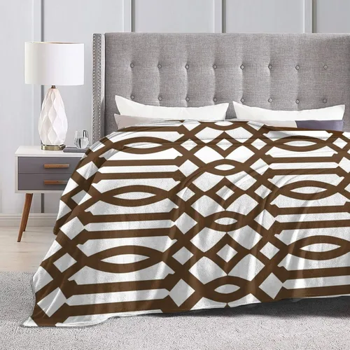 Miniatura 4 de DKJlitter Manta de franela de forro polar ultra suave, moderna con patrón de enrejado blanco y marrón, acogedora y ligera, perfecta para cama, sofá