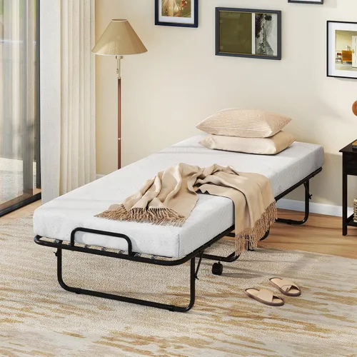 Miniatura 9 de DORTALA Cama plegable de metal plegable, cuna de colchón de espuma viscoelástica con marco de metal súper resistente y resistente, cama de invitados
