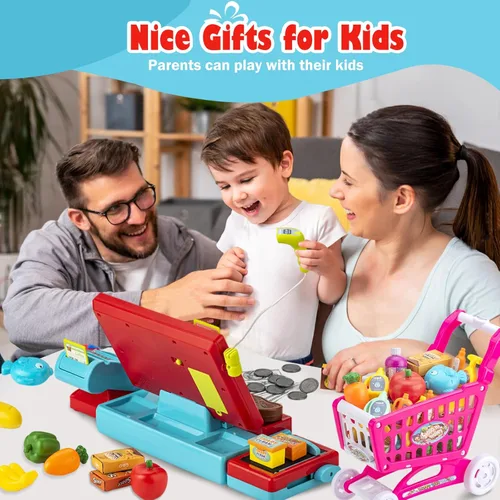 Miniatura 7 de Caja registradora para niños, calculadora real, caja registradora con escáner de juguete para niño de 3, 4, 5, 6, 7, 8 años, juego de simulación
