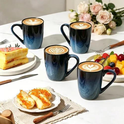 Miniatura 4 de MONITO Juego de 6 tazas de café de 14 onzas, modernas tazas de café de cerámica grandes con asa para té/latte/leche/cacao, divertidas tazas de té