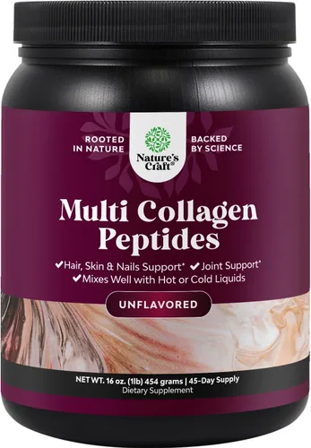 Miniatura 10 de Advanced Multi Collagen Complex – Ageless - Suplementos de péptidos de colágeno múltiple con tipo 1 2 3 5 y X y biotina para el cabello, la piel