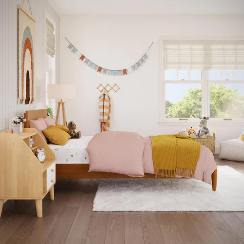 Miniatura 4 de AFI, Aria - Cama de plataforma moderna de perfil bajo de madera maciza, tamaño individual, color caramelo claro