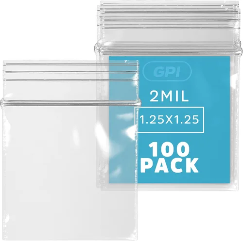 Miniatura 28 de GPI - Paquete de 100 bolsas de plástico transparente con cremallera de 1 x 1 pulgada de grosor, bolsas de plástico transparente con cierre