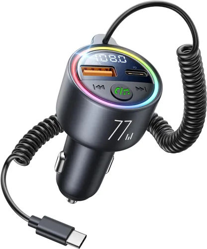 Miniatura 7 de Adaptador de coche de transmisor FM Bluetooth 5.4 de 77 W [PD3.0 65W+12W de carga rápida] Adaptador Bluetooth para automóvil