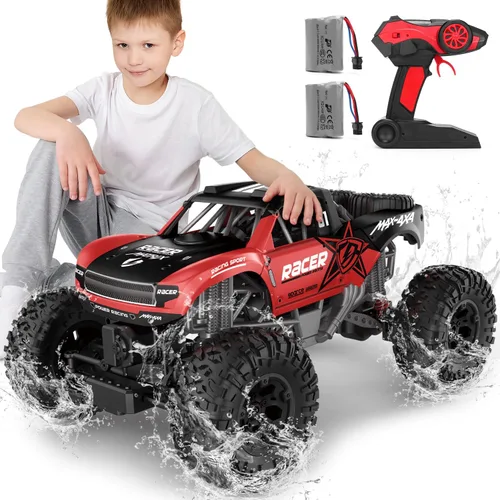 Miniatura 8 de Camión de control remoto, 1:12 4x4 Offroad impermeable, auto grande de control remoto anfibio, vehículo oruga de doble motor, juguetes monstruos