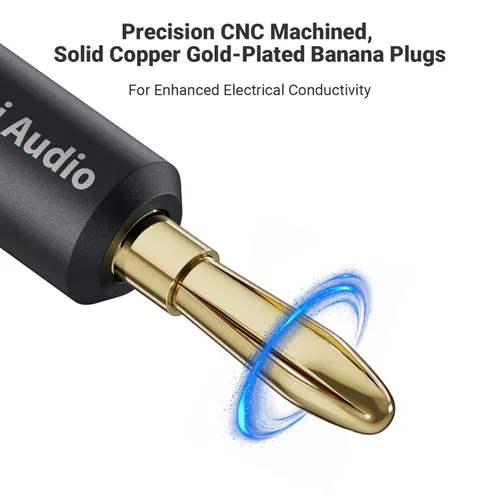 Miniatura 3 de Fosi Audio Cable de altavoz trenzado de 14 AWG de 0.9 pies, paquete de 1 par de cables con 4 enchufes tipo banana chapados en oro, cables negros