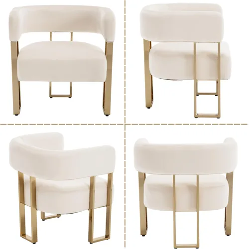 Miniatura 9 de Silla de acento barril para sala de estar con patas de metal dorado, silla lateral de terciopelo suave tapizada para dormitorio, sillón de lectura