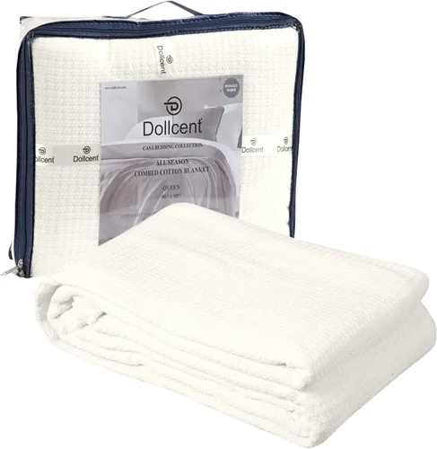 Miniatura 9 de DOLLCENT Manta 100% Algodón Tamaño Twin para Cama, Mantas Ligeras Peinadas Suaves Premium, Manta de Cama de Tiro Lavada Transpirable Acogedora, Azul