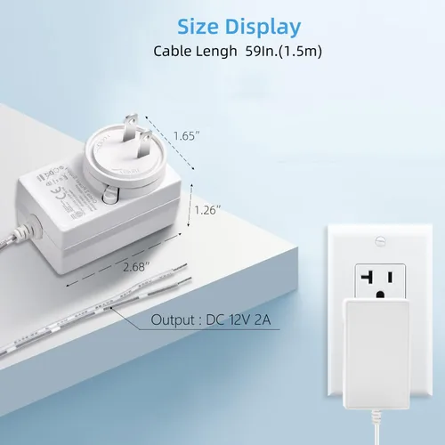 Miniatura 6 de Adaptador de fuente de alimentación de 12 V, 2 A, convertidor de 24 W CA/CC de 100 V-240 V a 12 voltios y extremos de cable desnudo + terminales