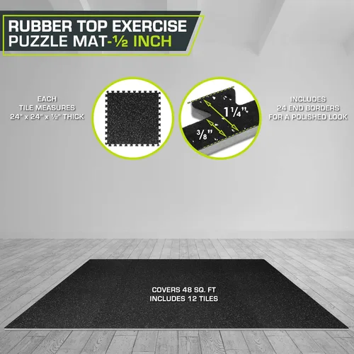 Miniatura 2 de ProsourceFit Tapete de rompecabezas de goma de ½ pulgada, 48 pies cuadrados, 12 azulejos, azulejos entrelazados de espuma EVA para gimnasio en casa