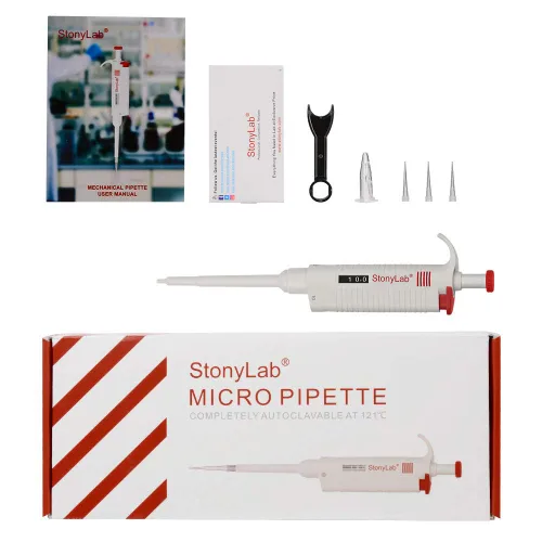 Miniatura 8 de Stonylab Controlador de pipeta de canal único, pipeta de micropipeta de volumen variable ajustable con cono de punta autoclavable para investigación